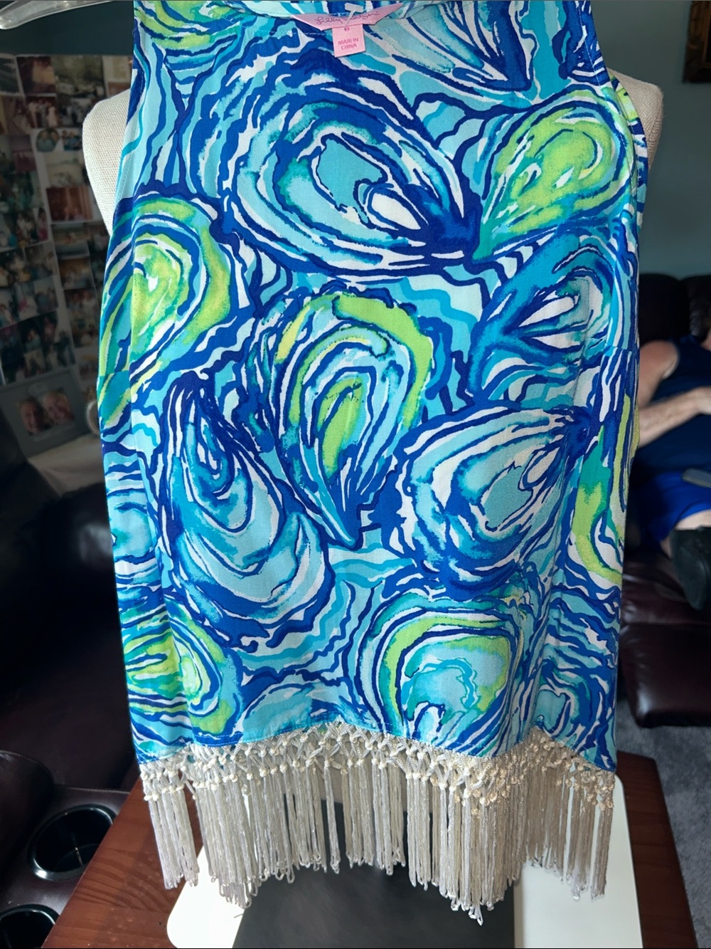 Lilly Pulitzer Blue, Aqua & Lime Swirl Fringe Tank. Size Small NWOT - Picture 2 of 6